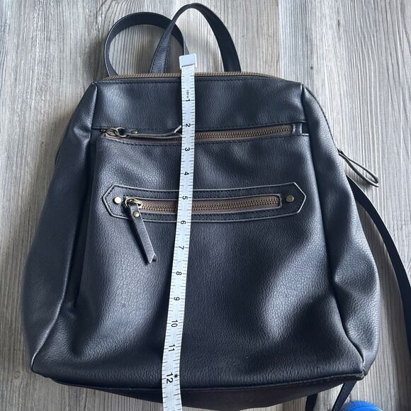 Vegan Leather Three Pocket Zipper Backpack Medium Sized With Adjustable Straps - Picture 12 of 12